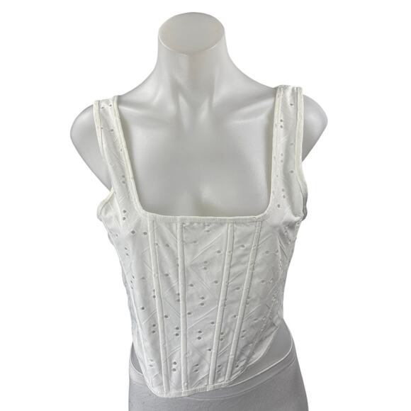 Zara Tops - Zara White Embroidered Eyelet Sleeveless Cami Crop Bustier Corset Tank Top Sz L